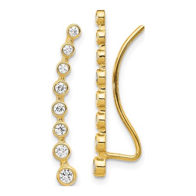 14K Yellow Gold CZ Ear Climber Threader Earrings