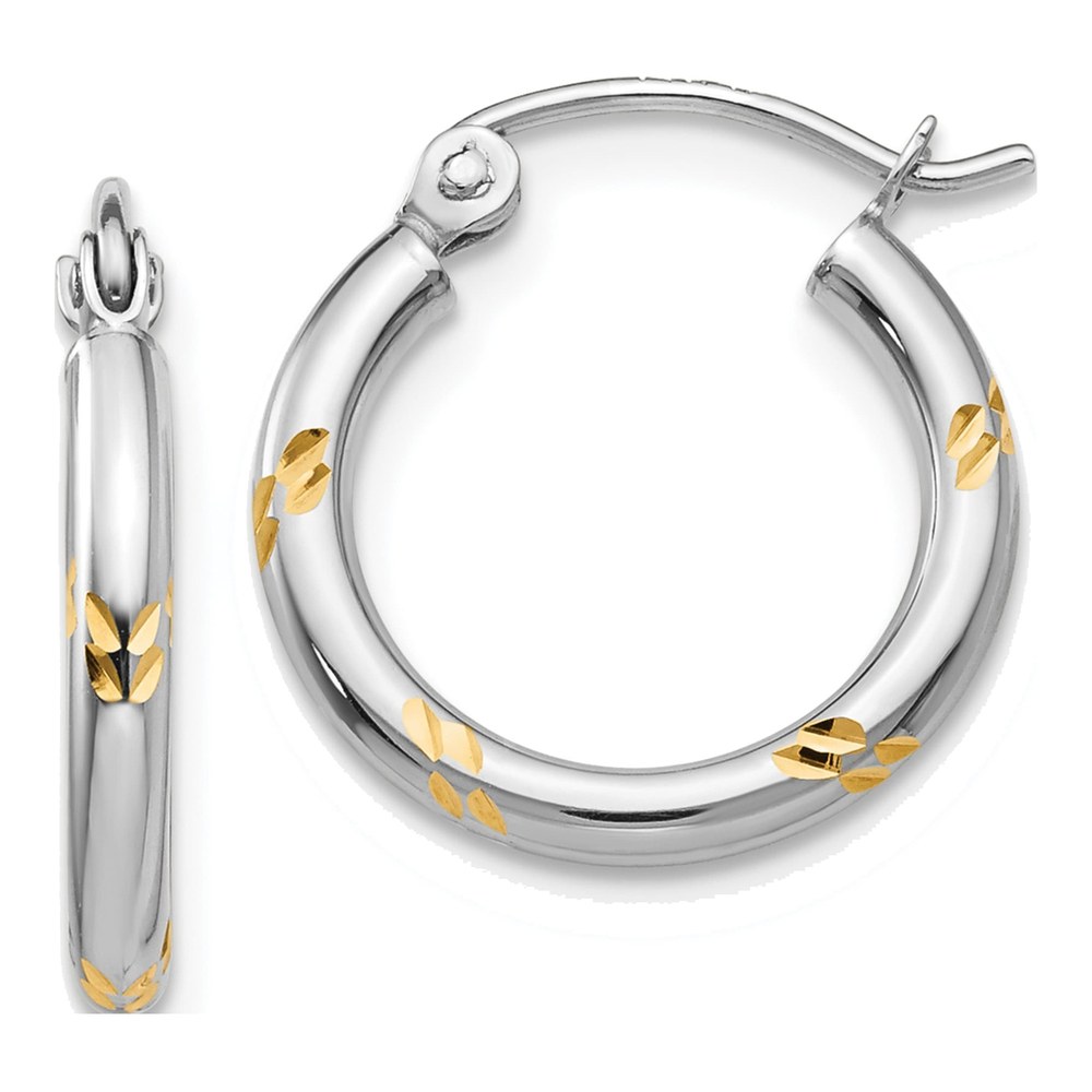 14K White Gold Diamond-Cut Hoop Earrings
