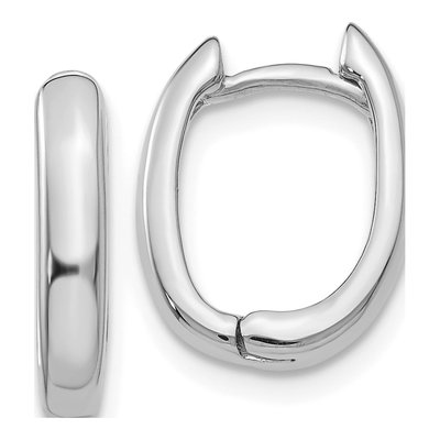 14K White Gold Oval Huggie Hoop Earrings
