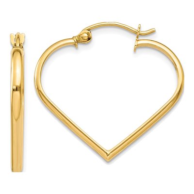 14K Yellow Gold 23mm Heart Hoop Earrings