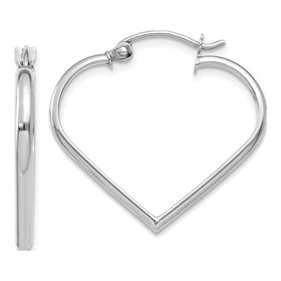 14K White Gold 23mm Heart Hoop Earrings