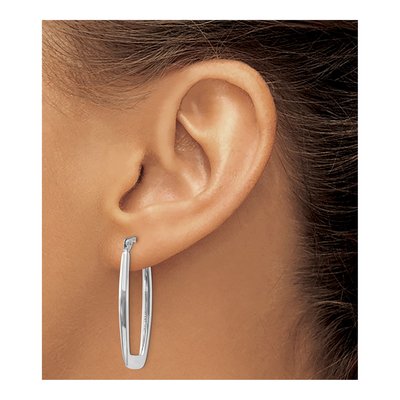 14K White Gold Rectangle Tube Hoop Earrings – view 4