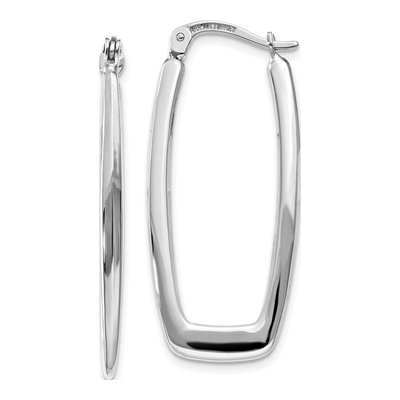 14K White Gold Rectangle Tube Hoop Earrings