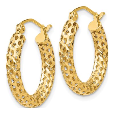 14K Yellow Gold 13mm Mesh Hoop Earrings – view 3