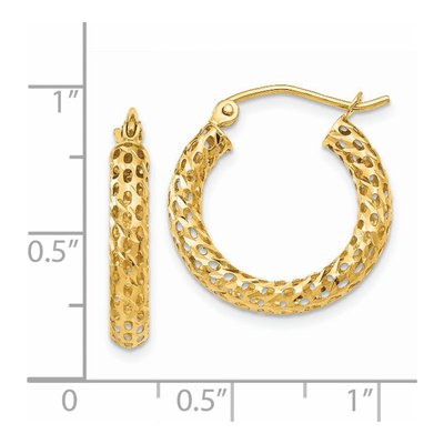 14K Yellow Gold 13mm Mesh Hoop Earrings – view 5