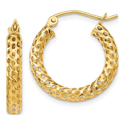 14K Yellow Gold 13mm Mesh Hoop Earrings