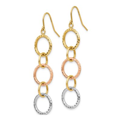 14K Tri-Color Gold Diamond-Cut Circle Dangle Earrings – view 3