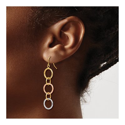 14K Tri-Color Gold Diamond-Cut Circle Dangle Earrings – view 4
