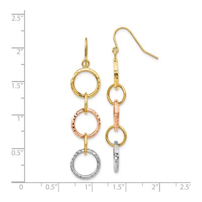 14K Tri-Color Gold Diamond-Cut Circle Dangle Earrings – view 5