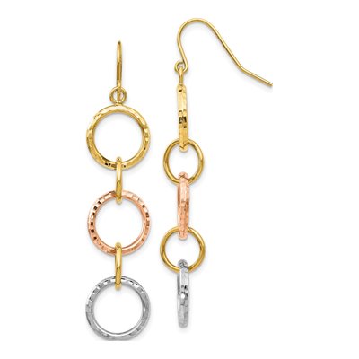 14K Tri-Color Gold Diamond-Cut Circle Dangle Earrings