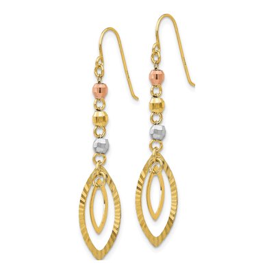 14K Tri-Color Gold Diamond-Cut Dangle Earrings – view 2
