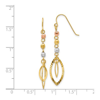14K Tri-Color Gold Diamond-Cut Dangle Earrings – view 4