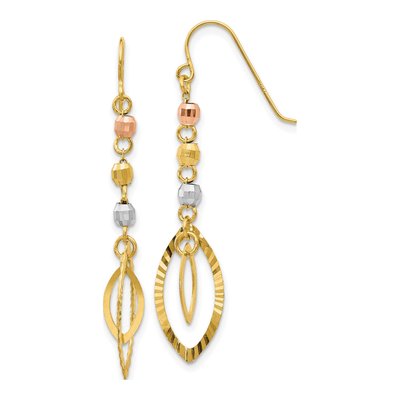 14K Tri-Color Gold Diamond-Cut Dangle Earrings