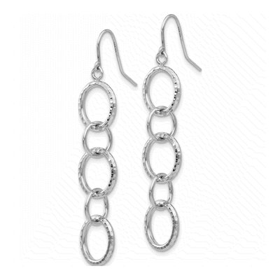 14K White Gold Diamond-Cut Circles Dangle Earrings – view 3