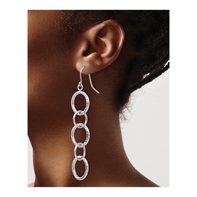 14K White Gold Diamond-Cut Circles Dangle Earrings – view 4