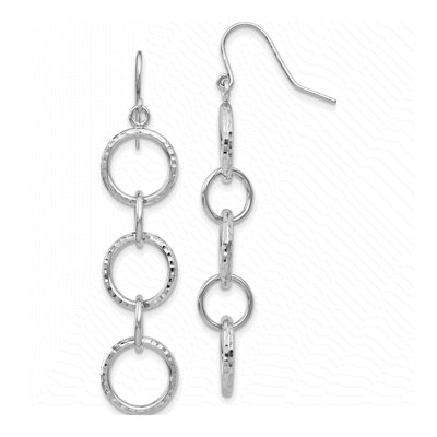 14K White Gold Diamond-Cut Circles Dangle Earrings