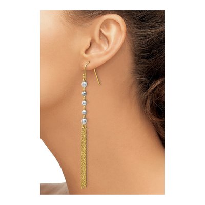 14K Two-Tone Gold Faceted Tassel Dangle Earrings – view 4