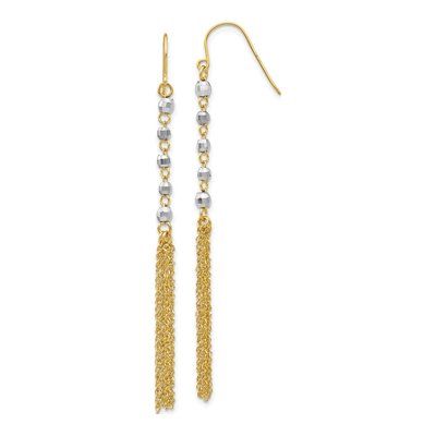 14K Two-Tone Gold Faceted Tassel Dangle Earrings