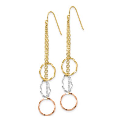 14K Tri-Color Gold Faceted Circle Dangle Earrings – view 3
