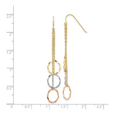 14K Tri-Color Gold Faceted Circle Dangle Earrings – view 5