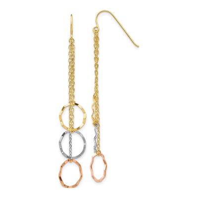 14K Tri-Color Gold Faceted Circle Dangle Earrings