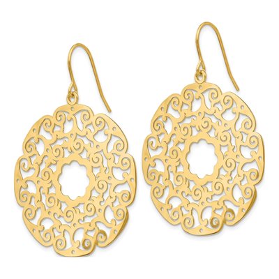 14K Yellow Gold Lace Filigree Circle Dangle Earrings – view 2