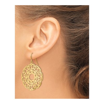 14K Yellow Gold Lace Filigree Circle Dangle Earrings – view 3