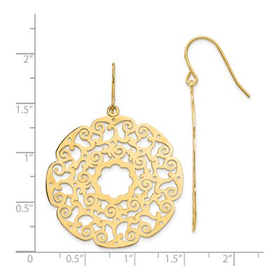 14K Yellow Gold Lace Filigree Circle Dangle Earrings – view 4