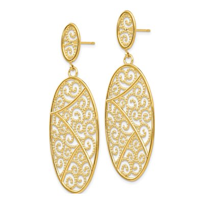 14K Yellow Gold Filigree Oval Dangle Earrings – view 3