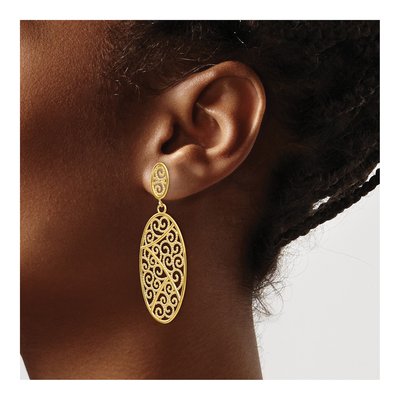 14K Yellow Gold Filigree Oval Dangle Earrings – view 4