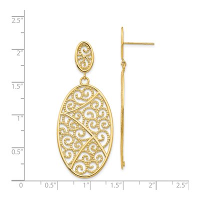 14K Yellow Gold Filigree Oval Dangle Earrings – view 5