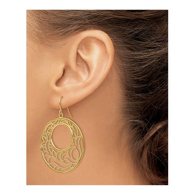 14K Yellow Gold Floral French Hook Dangle Earrings – view 4