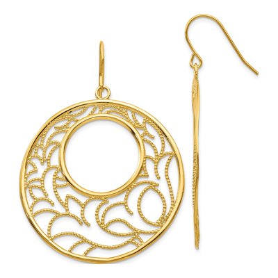 14K Yellow Gold Floral French Hook Dangle Earrings