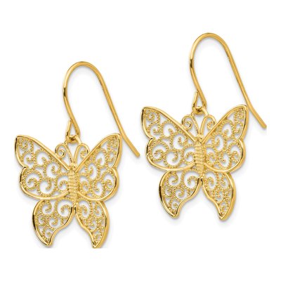 14K Yellow Gold Filigree Butterfly Dangle Earrings – view 3