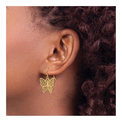 14K Yellow Gold Filigree Butterfly Dangle Earrings – view 4