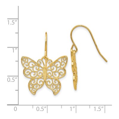14K Yellow Gold Filigree Butterfly Dangle Earrings – view 5