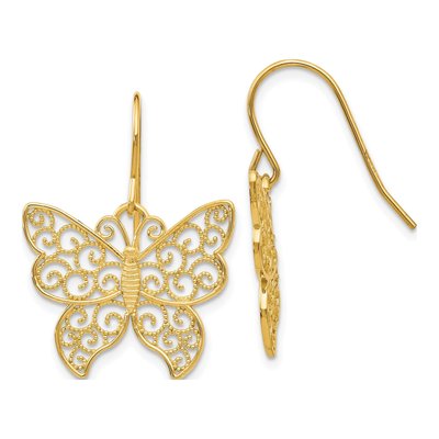 14K Yellow Gold Filigree Butterfly Dangle Earrings
