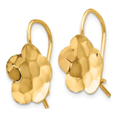14K Yellow Gold Hammered Flower Disc Dangle Earrings – view 3