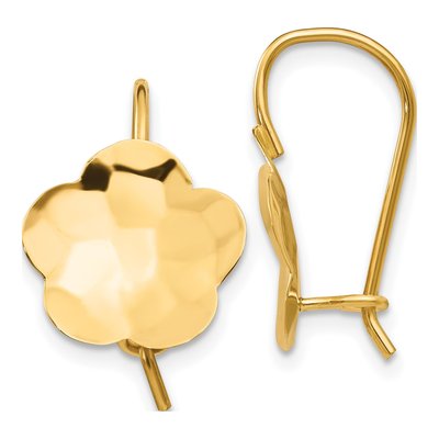 14K Yellow Gold Hammered Flower Disc Dangle Earrings
