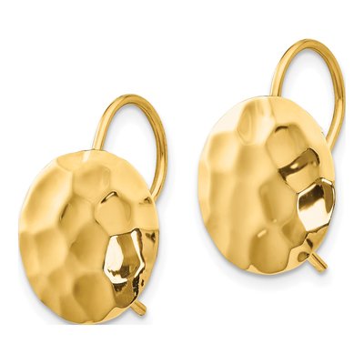14K Yellow Gold Hammered Circle Disc Dangle Earrings – view 3
