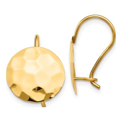 14K Yellow Gold Hammered Circle Disc Dangle Earrings