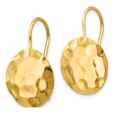 14K Yellow Gold Hammered Disc Dangle Earrings – view 3