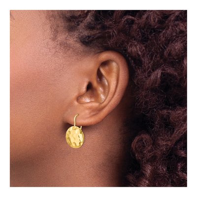 14K Yellow Gold Hammered Disc Dangle Earrings – view 4