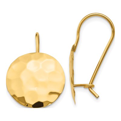 14K Yellow Gold Hammered Disc Dangle Earrings