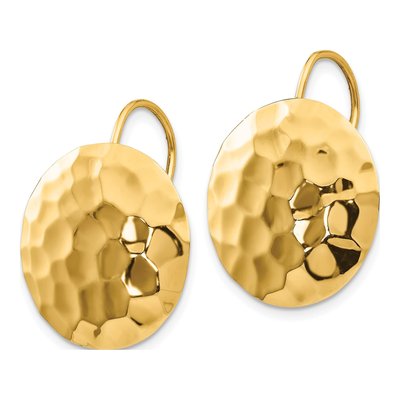 14K Yellow Gold Hammered Circle Disc Dangle Earrings – view 3