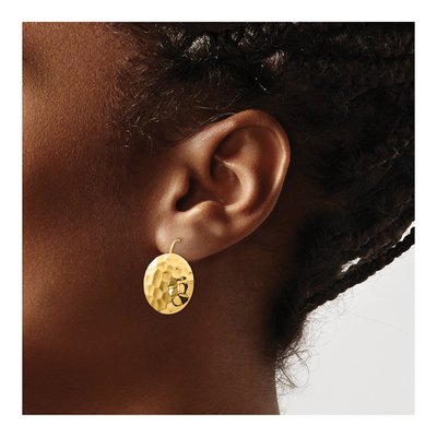 14K Yellow Gold Hammered Circle Disc Dangle Earrings – view 4