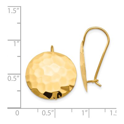 14K Yellow Gold Hammered Circle Disc Dangle Earrings – view 5