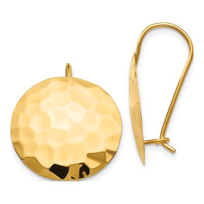 14K Yellow Gold Hammered Circle Disc Dangle Earrings