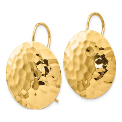 14K Yellow Gold Hammered Circle Disc Dangle Earrings – view 3
