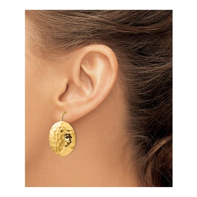 14K Yellow Gold Hammered Circle Disc Dangle Earrings – view 4